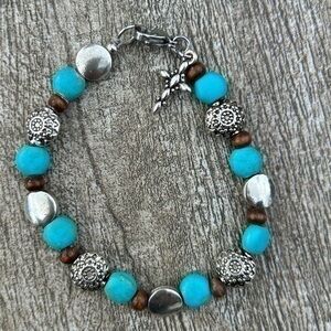 Sterling silver and turquoise bracelet with cross charm
